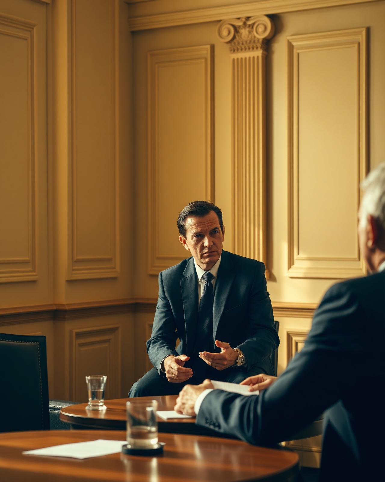 Advogado escutando o cliente em consulta